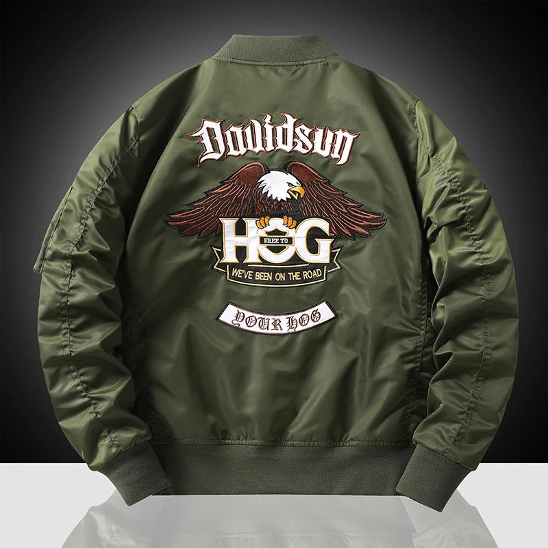 Men Embroidered Eagle Flight Jacket